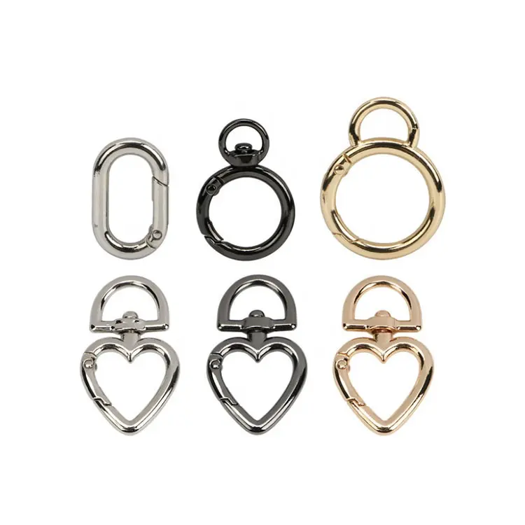 Luckyyx — porte-clés tendance rond ovale en forme de cœur, couleur unie, fermoir en or, crochet instantané, mousqueton