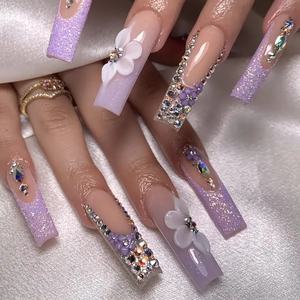 Uñas Postizas de Ataúd Largas Hechas a Mano al por Mayor, 10 Piezas, Uñas Acrílicas Reutilizables, Modelo de Patrón Cuadrado Artificial - Product Image 3