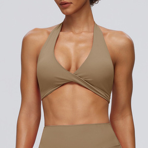 Women Halter Twist Front Deep V Yoga Bra Removable Padded Backless Low Impact Sports Bra Pilates Athletic Active Wear OEM ODM - Product Image 3