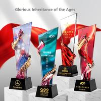 Trofeo de Cristal Ecológico Personalizado con Logotipo Grabado con Láser y Caja de Regalo Roja para Premios Empresariales y Eventos Deportivos