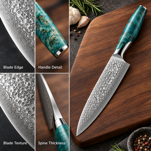 Couteau de chef de style japonais, lame à motif Damas avec manche à tourbillon vert, couteau de cuisine professionnel pour la préparation des aliments - Product Image 5