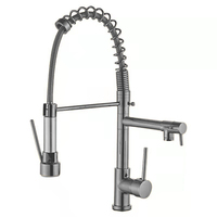 Robinet à 3 voies mitigeur mitigeur mitigeur de cuisine avec pulvérisateur extractible Robinet à tirette or rose en acier inoxydable moderne