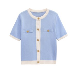 TAOP&ZA 2025 Nuova Collezione Primavera Donna, <span class=keywords><strong>Cardigan</strong></span> in Maglia Casual con Bottoni Dorati, Manica Corta e Collo Tondo 1822106 - Product Image 2