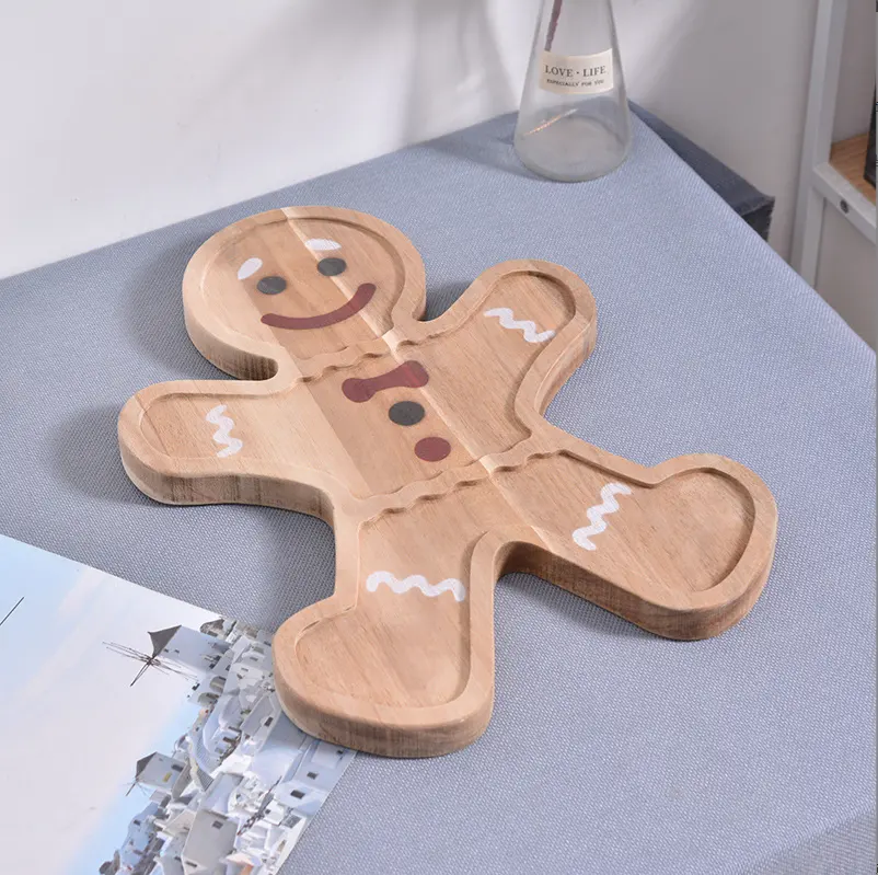 Acacia wood wooden children's cartoon gingerbread man shaped Christmas plate