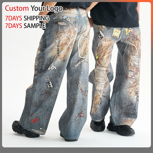 Manufacturers High Quality Fashion Denim Jeans Hip Hop Designer Vintage Custom 3D Print Distressed Baggy Short for <b>Men</b> Jeans - Product Image 5