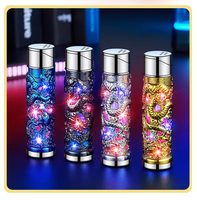3D Relief Dragon Couleur LED Lampe Cigare Allume-cigare Coupe-Vent Flamme Rouge Cylindrique Gonflable Gaz Butane Briquets