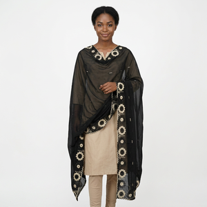 Wholesale Women Black <b>Chiffon</b> Shawl Floral Embroidery Hijab <b>Scarf</b> Middle East Ethnic Lightweight Long Daily Wear Wrap - Product Image 1