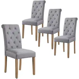 Easy to assemble grey color fabric padded chairs high quality oak cloth Soft comfortable high back dining chairs