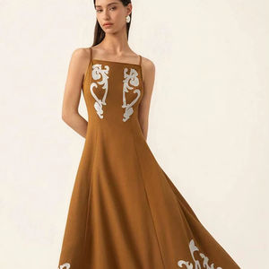 เดรสยาวสไตล์โบฮีเมียนแขนสั้นสำหรับผู้หญิง ปี 2025 ผ้าฝ้ายทอ 100% พร้อมส่งสำหรับฤดูใบไม้ผลิและฤดูใบไม้ร่วง - Product Image 1