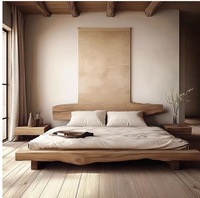 Wabi-Sabi-Stil Massivholz-Softbettgestell in Queen- und King-Size als Plattformbett für das Schlafzimmer