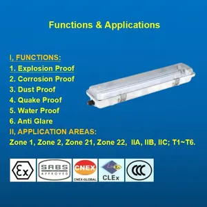 20W LED 방폭 형광등 IP66 부식 방지 먼지 물 전체 플라스틱 선형 튜브 플렉스 램프 2ft 4 피트 AC100-240V