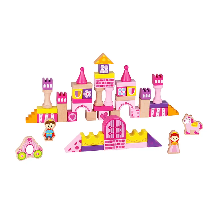 2024 New Arrival Hot Selling Kids Wooden Toys Children 50pcs Colorful Wooden Castle Block - Princess