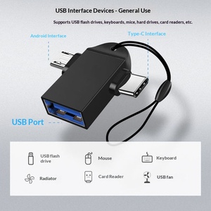 Adaptador USB 3.0 a Micro USB Tipo C 2 en 1, Convertidor OTG con Cordón Negro - Product Image 3