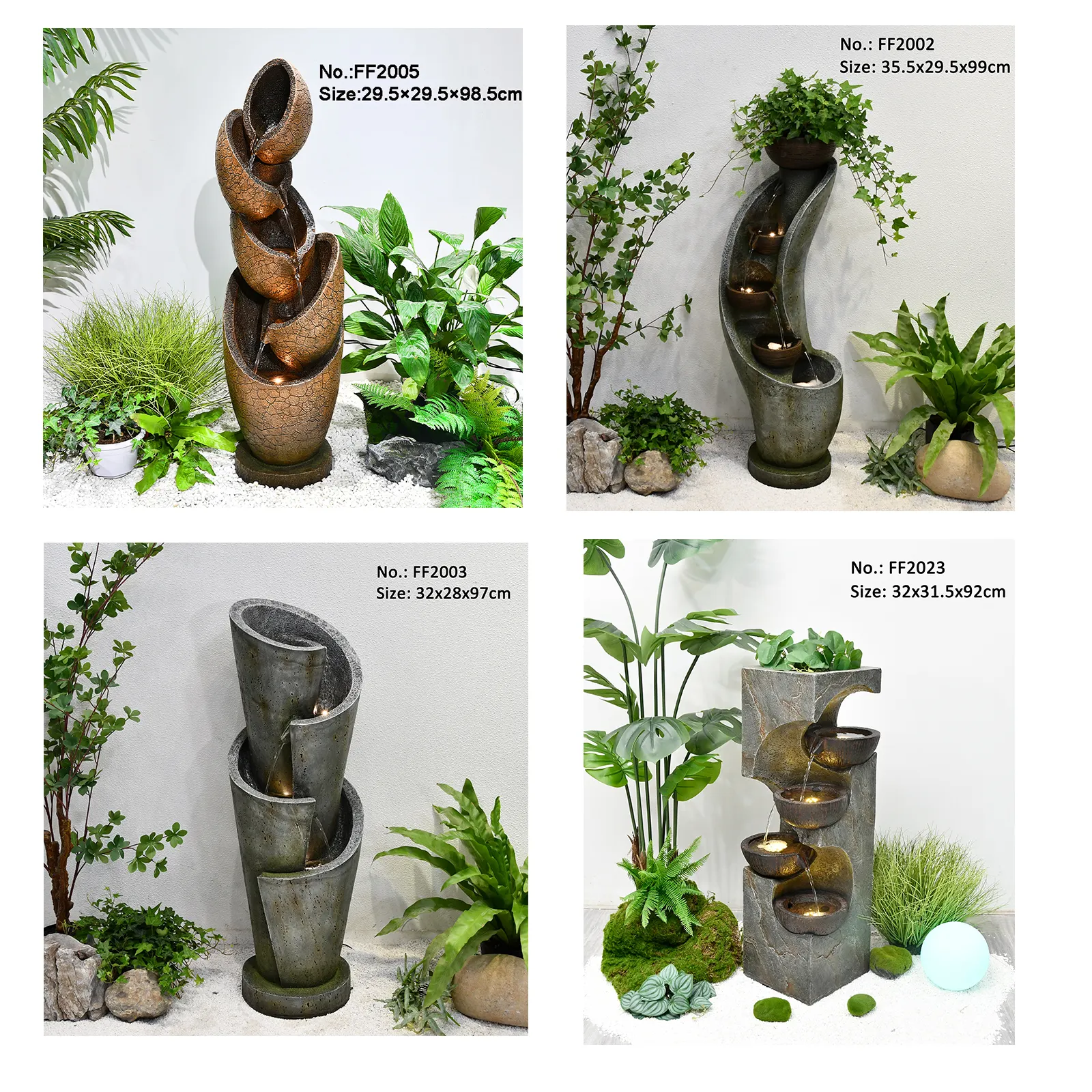Garden Ornaments 4-Stream Fountain Indoor Home Water Fountain Gardens Waterfall With Pump