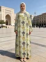 Robe Abaya ethnique à manches longues et col carré en rayonne, motif floral respirant, longueur cheville, coupe ample, pour le quotidien, collection Printemps-Été, ODM