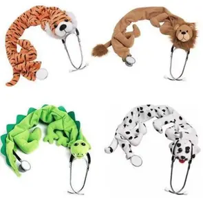 Customized plush tiger/lion/dinosaur/dog/monkey animal shaped stethoscope cover for kids
