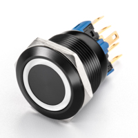 Bouton poussoir mécanique en alliage d'aluminium 12V 3A, IP65, 1NO1NC, anneau LED lumineux, commande industrielle