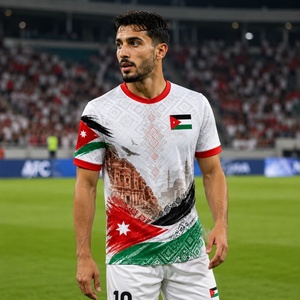 Maillot de football 2026 de haute qualité pour équipes nationales, maillot domicile rouge et ensemble short pour la Jordanie - Product Image 1