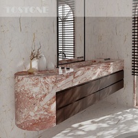 Nouvelle Arrivée Tostone : Meuble-lavabo en marbre et bois massif naturel, couleur rouge affiné, pour salles de bain modernes de villas et maisons contemporaines