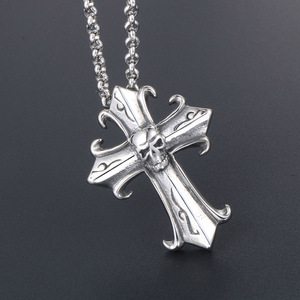 Gothic Retro <b>Cross</b> Skull Pendant Necklace Stainless Steel Men's Fashion Punk Jewelry SP191 - Product Image 2