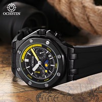 Montre homme OCHSTIN automatique de luxe, boîtier octogonal brossé, affichage date/jour AM/PM, aiguilles lumineuses, montre-bracelet mécanique pour homme, cadeau