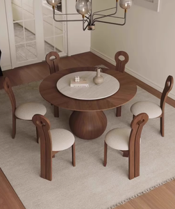 Bộ bàn ăn gỗ sồi nguyên khối cao cấp 4-6 chỗ ngồi, mặt bàn xoay bằng gốm, thiết kế hiện đại rustic, nội thất phòng ăn - Product Image 1