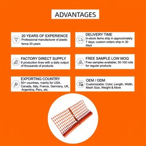 شبكة تحذير بلاستيكية برتقالية اللون بطول 1م و1.2م و1.5م و1.8م لسوق إيطاليا، سياج أمان لمواقع البناء مع شريط تحذير - Product Image 5