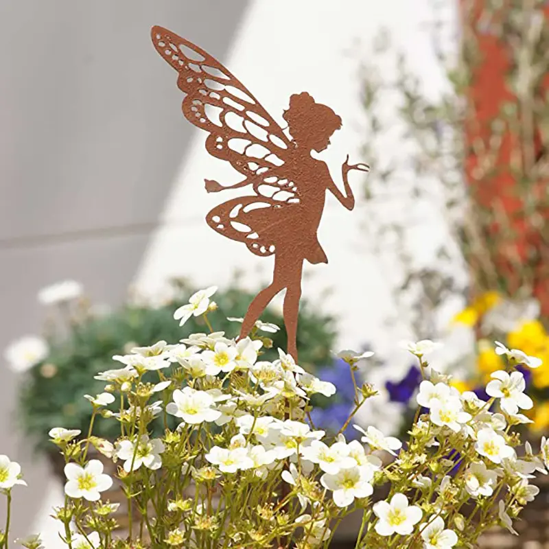 Piquet de jardin décoratif en métal en forme de fée, décoration de jardin, piquets de décoration de cour, ornements de jardinage en plein air