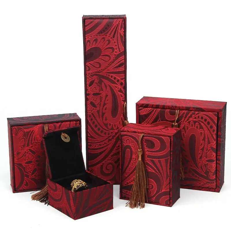 卸売様々な色の選択古代の詩と散文リネンタッセルジュエリー包装箱