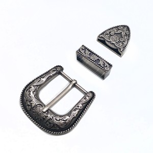 Juego de Hebillas de Cinturón de Aleación Vintage, Hebilla de Estilo Occidental en Plata Antigua con Diseño Floral Decorativo para Cinturones Casuales y de Rodeo - Product Image 1