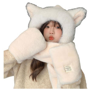 2025 mignon 2 en 1 hiver chaud chat oreille <span class=keywords><strong>bonnet</strong></span> chapeaux écharpe cache-cou floue moelleux fourrure fourrure chapeau femmes filles chapeau et écharpe ensemble - Product Image 5