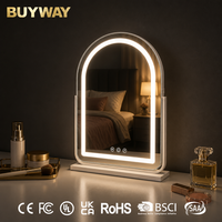 Miroir de maquillage arqué LED finition argentée, trois couleurs, variateur tactile, moderne et élégant, alimentation CA/CC, pour coiffeuse de chambre