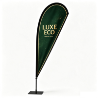 Drapeau en polyester personnalisé avec mât en fibre de verre robuste, bannière promotionnelle imprimée par transfert thermique