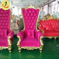Fauteuil Royal de Luxe pour Mariés, Chaise Trône Contemporaine en Bois Massif, Mobilier d'Hôtel en Cuir PU/Velours avec Cadre Doré/Argenté – Vente en Gros