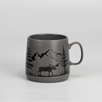 Ensemble de tasses en grès imprimées à grand écran, motif wapiti, ours et montagne, tasse à café en céramique mate souvenir