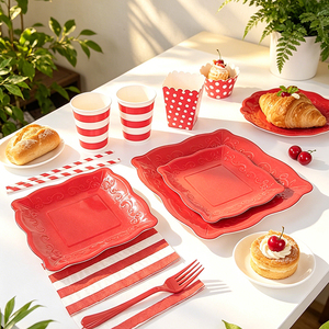 Set di Stoviglie in <span class=keywords><strong>Carta</strong></span> Monouso Stile Semplice con Vassoio Quadrato e Decorazioni in Rilievo per Feste, Fornitura di Fabbrica - Product Image 1