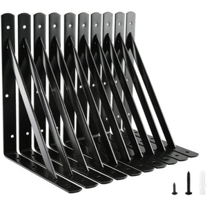 Heavy-duty shelf bracket, black metal, 90-degree support <b>frame</b>, 10-pack, wall-mounted L-shaped bracket with screws - Product Image 4