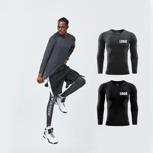 Herren Athletic Gym Wear Quick Dry Workout Sport Gym Shirts Spandex Polyester Langarm Compression Shirts