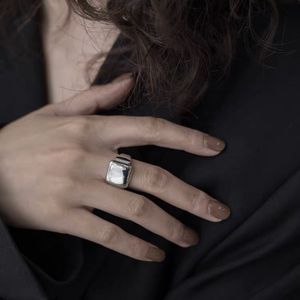 S925 Pure Silver Geometric Square <b>Ring</b> Open <b>Adjustable</b> Unisex Everyday Wear Jewelry - Product Image 4