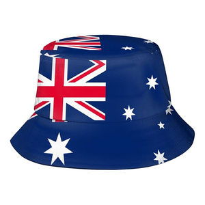 New Custom Australia Flag Cotton Bucket Hat Unisex Packable Summer Travel Beach Sun Hat Outdoor Cap