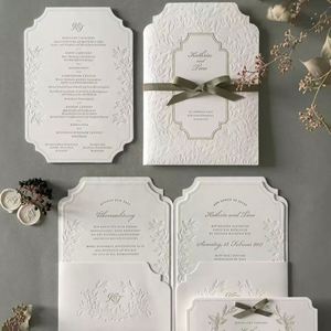 ชุดการ์ดเชิญงานแต่งงานสุดหรู พร้อมซองจดหมาย พิมพ์แบบ Letterpress กระดาษออฟเซ็ต  ตกแต่งลายนูน  งานพิมพ์แบบกำหนดเอง จัดส่งรวดเร็ว - Product Image 5
