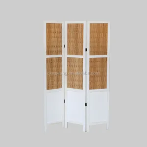 Moderno suporte de piso dobrável de 3 painéis de madeira branca de bambu para decoração de interiores de hotéis