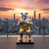 Sculpture d'ours de Kung Fu géométrique moderne en acier inoxydable finition miroir, statue d'ours de boxe, décoration artistique de jardin extérieur, personnalisable