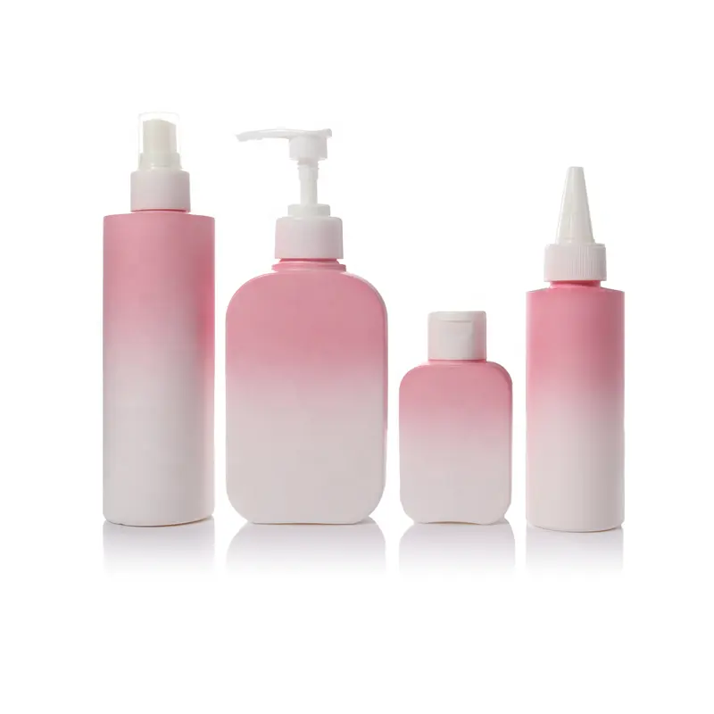 100ml 250ml 500ml Gradient Pink Custom Square Lotion Pumps Shampoo Bottle Soap Dispensers Plastic Labelled Shampoo Lotion Bottle