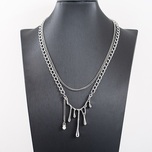 Layered <b>Titanium</b> Steel Necklace Geometric Teardrop Pendant Double Chain Unisex Fashion Jewelry - Product Image 1