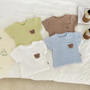wholesale summer 2 pieces short sets baby boys clothing set ribbed cotton toddler girls outfits
