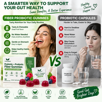 Gummies de fibres prébiotiques, Gummies probiotiques, Complément alimentaire pour la santé digestive, Sans sucre, Végétalien, Marque privée, Vente en gros
