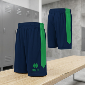 Pantalones Cortos Deportivos FOXA Youth Notre Dame Fighting Irish Azul Marino con Franja Lateral Verde de Secado Rápido 100% Poliéster Ropa Deportiva para Hombre - Product Image 3