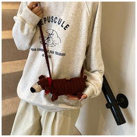 Sac à bandoulière pour téléphone portable en forme de chien saucisse mignon, tricoté à la main, tissé, design dessin animé - Cadeau du Nouvel An pour enfants