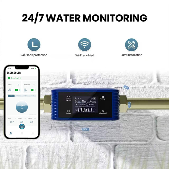 APP Control WiFi Water Flow Pressure Temperature Monitor Auto Shut Valve Water Leak Detector Hotel Household Use